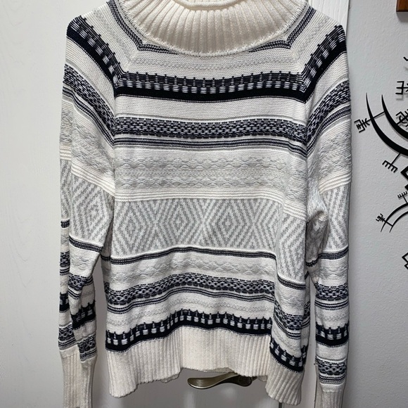 Women's Chaps Gray Black White Cream Mock Neck Pullover Knit Stripe Sweater  XL‎ - Picture 1 of 10